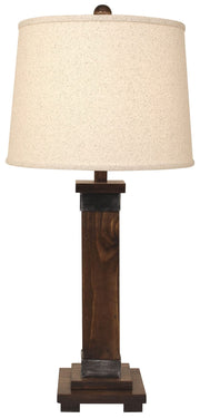 Dark Stain and Steel Mission Table Lamp with Plain Shade
