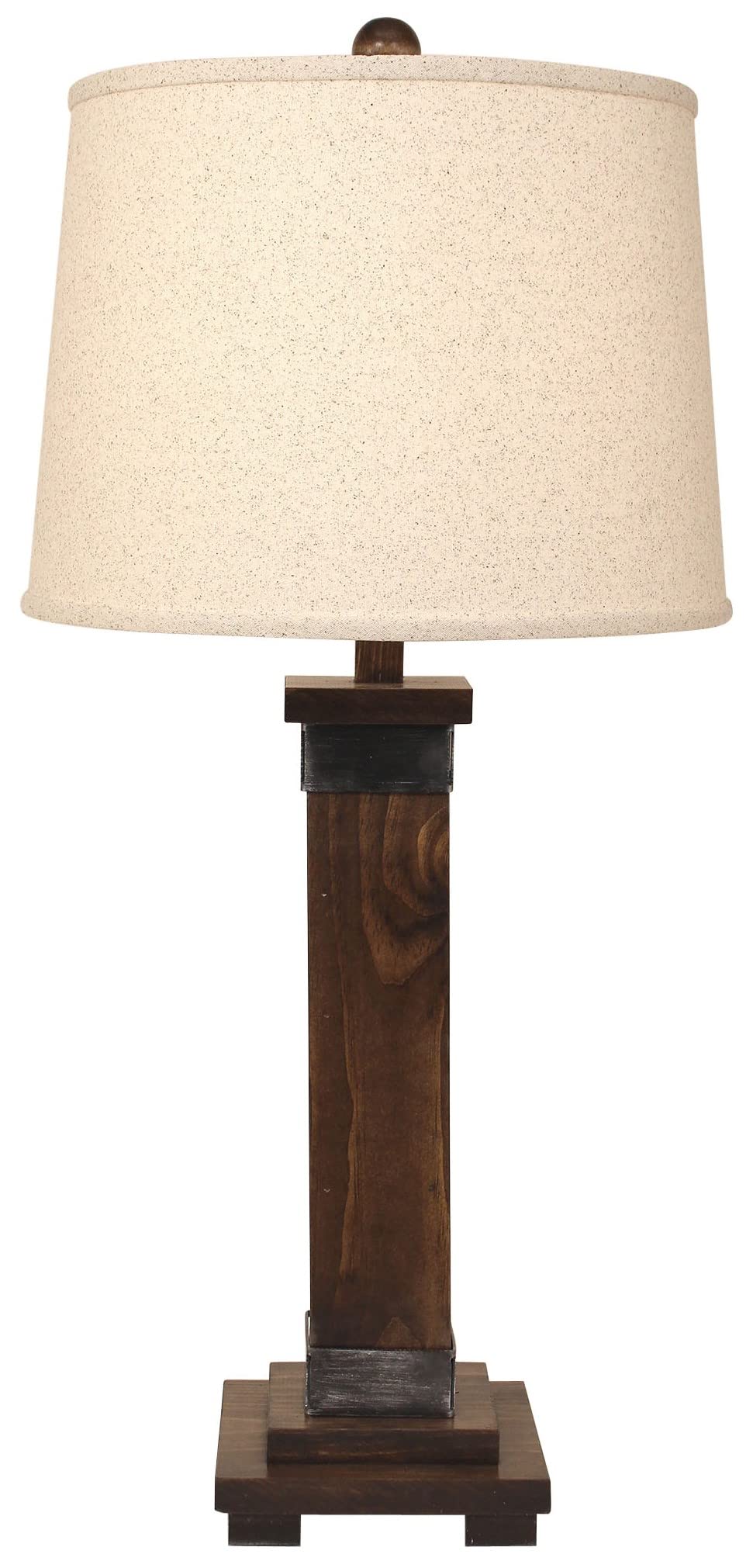 Dark Stain and Steel Mission Table Lamp with Plain Shade