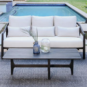 Aria Transitional Teak Wood & Olefin Outdoor Sofa in Cream/Black