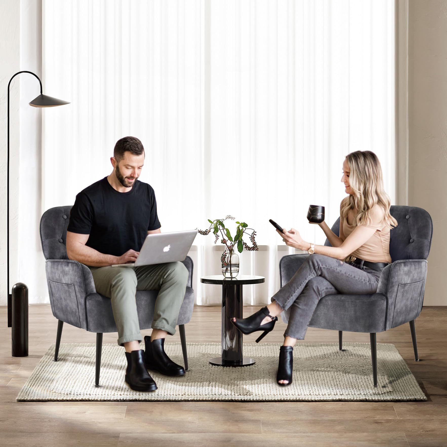Accent Chair for Living Room, Button Velent Armchair, Single Sofa Chair with Arms