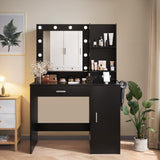 Desk with LED Lighted Mirror, Makeup Table with Hairdryer Holder and Power Outlet,