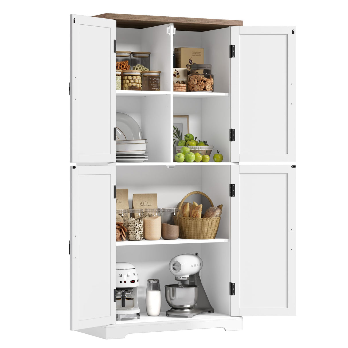 64" Pantry Cabinet, Tall Kitchen Pantry Storage Cabinet, Modern Farmhouse Bathroom