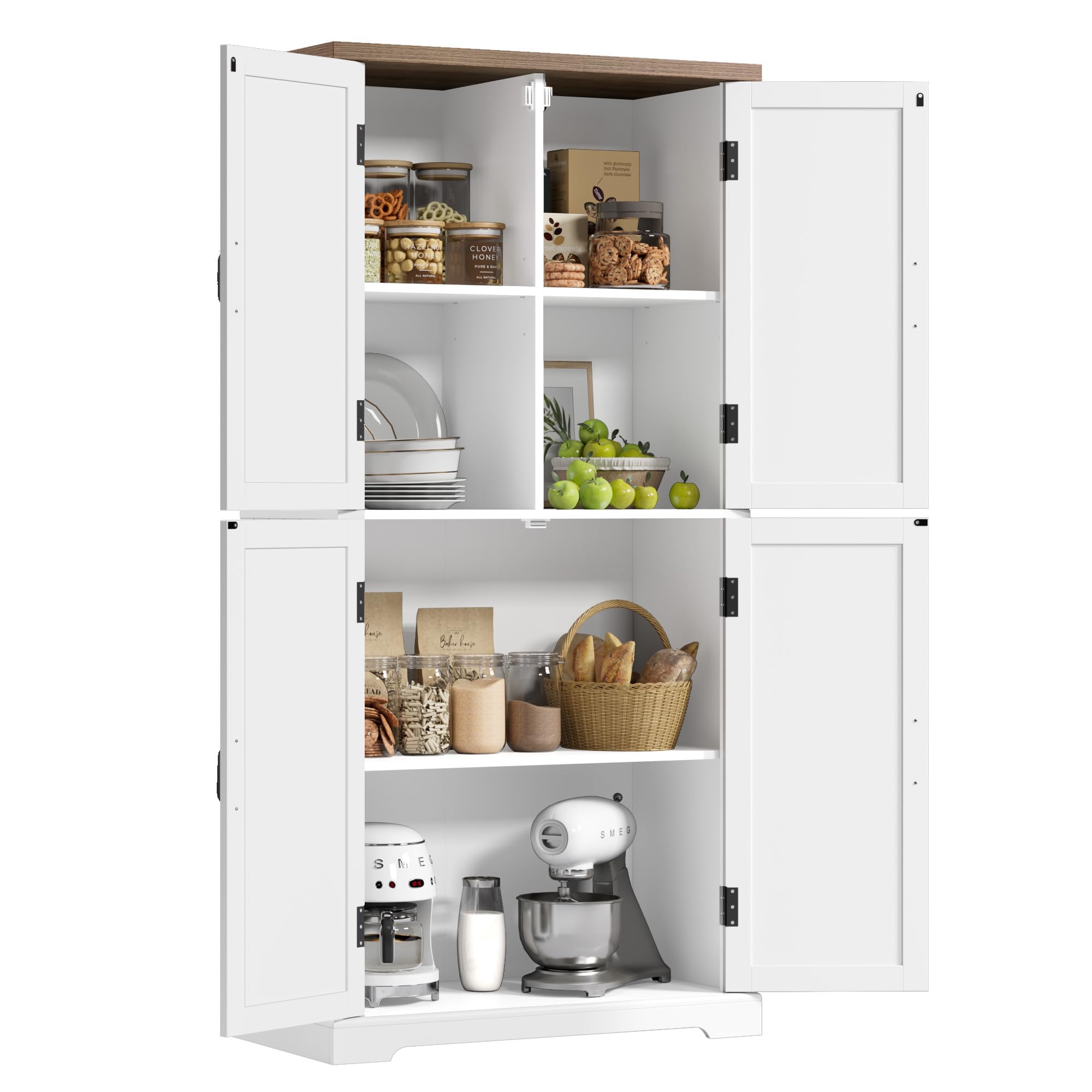 64" Pantry Cabinet, Tall Kitchen Pantry Storage Cabinet, Modern Farmhouse Bathroom