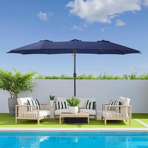 15ft Patio Umbrella with Base Included, Double Sided Outdoor Large Rectangular