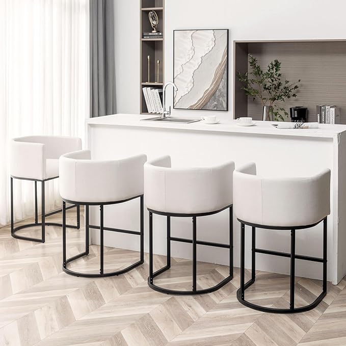 Counter 25" H Height Bar Stools Set of 2, Modern Barrel Bar Stool