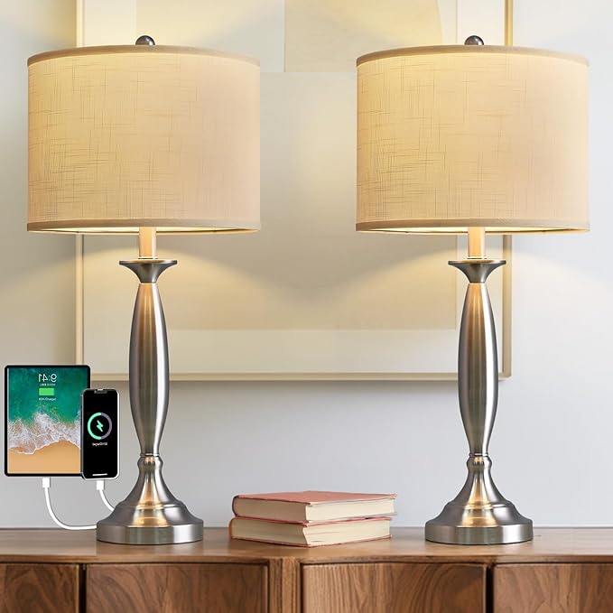 3 Way Dimmable Touch Control USB Table Lamp Set of 2 28“Modern Industrial Metal Bedside