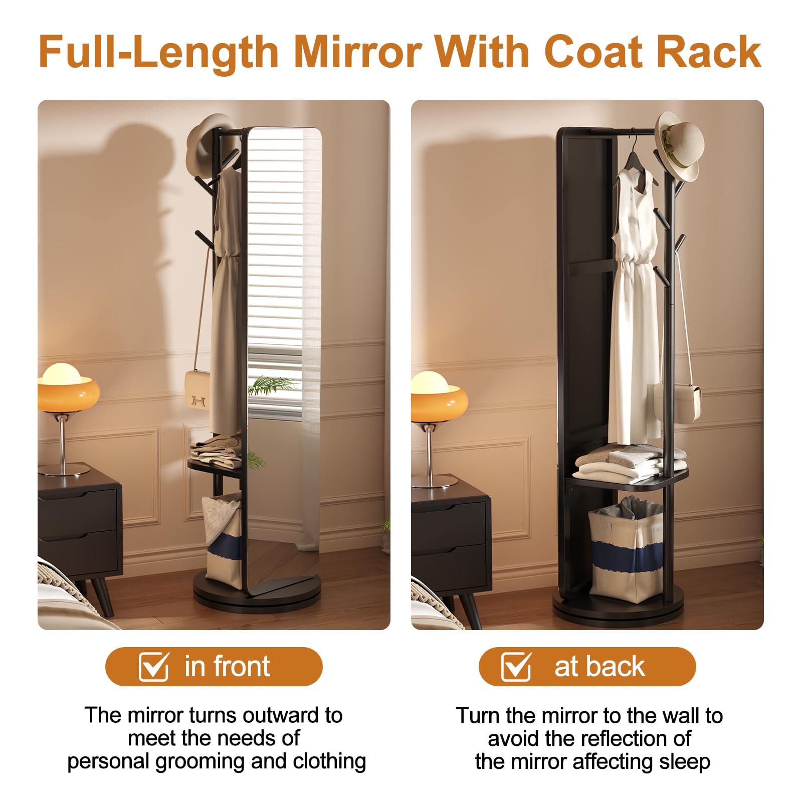 70x19 Full Length Floor Mirror with Stand - Solid Wood Swivel Mirror