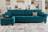 Velvet Sectional Couch L Shaped Sofa 4 Seater Sofa with Chaise L-Shaped