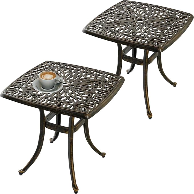 Outdoor 21" Cast Aluminum Square Side Table End Table for Patio, Backyard, Pool