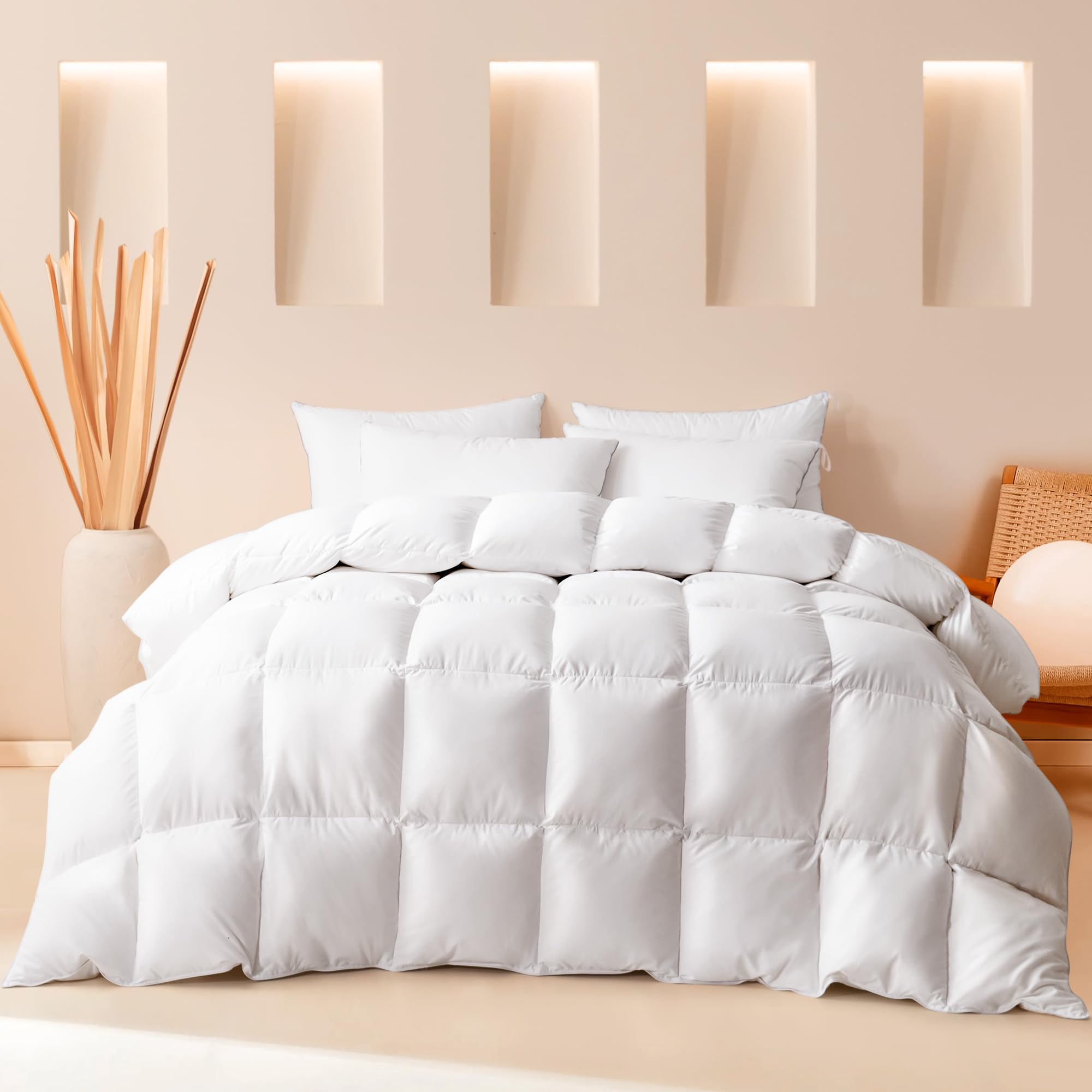 Queen Feather and Downfiber Comforter, Ultra Fluffy Duvet Insert Queen Size