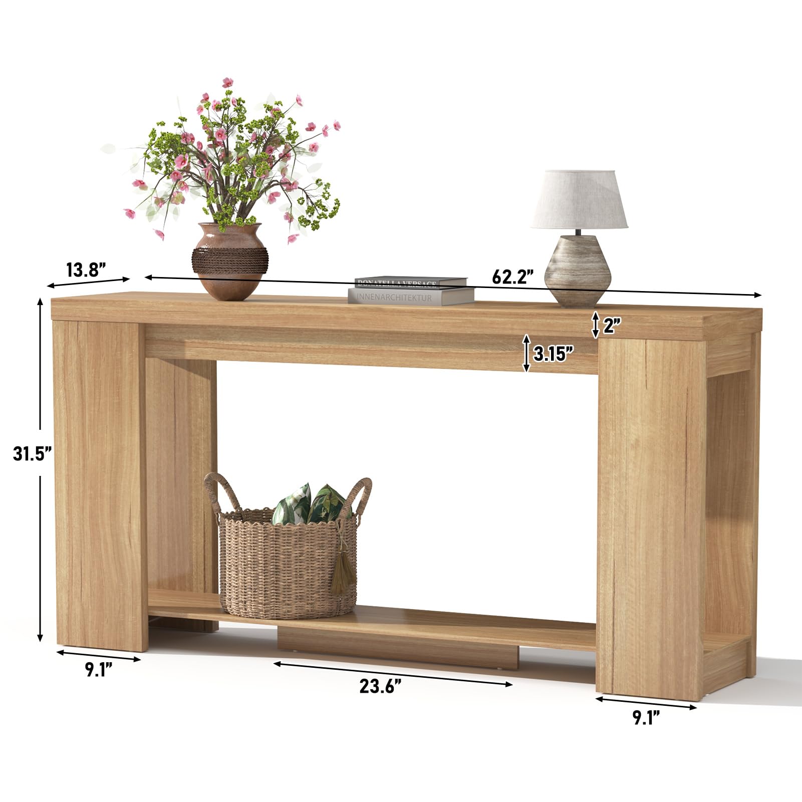 62 Inch Extra Long Console Table with Storage - Farmhouse Entryway Table