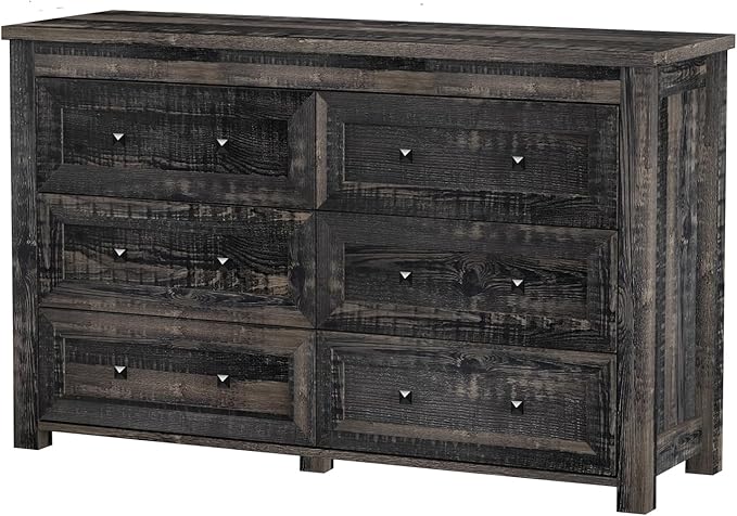 Black 6 Drawers Dresser for Bedroom,Wood Storage Chest of Drawers