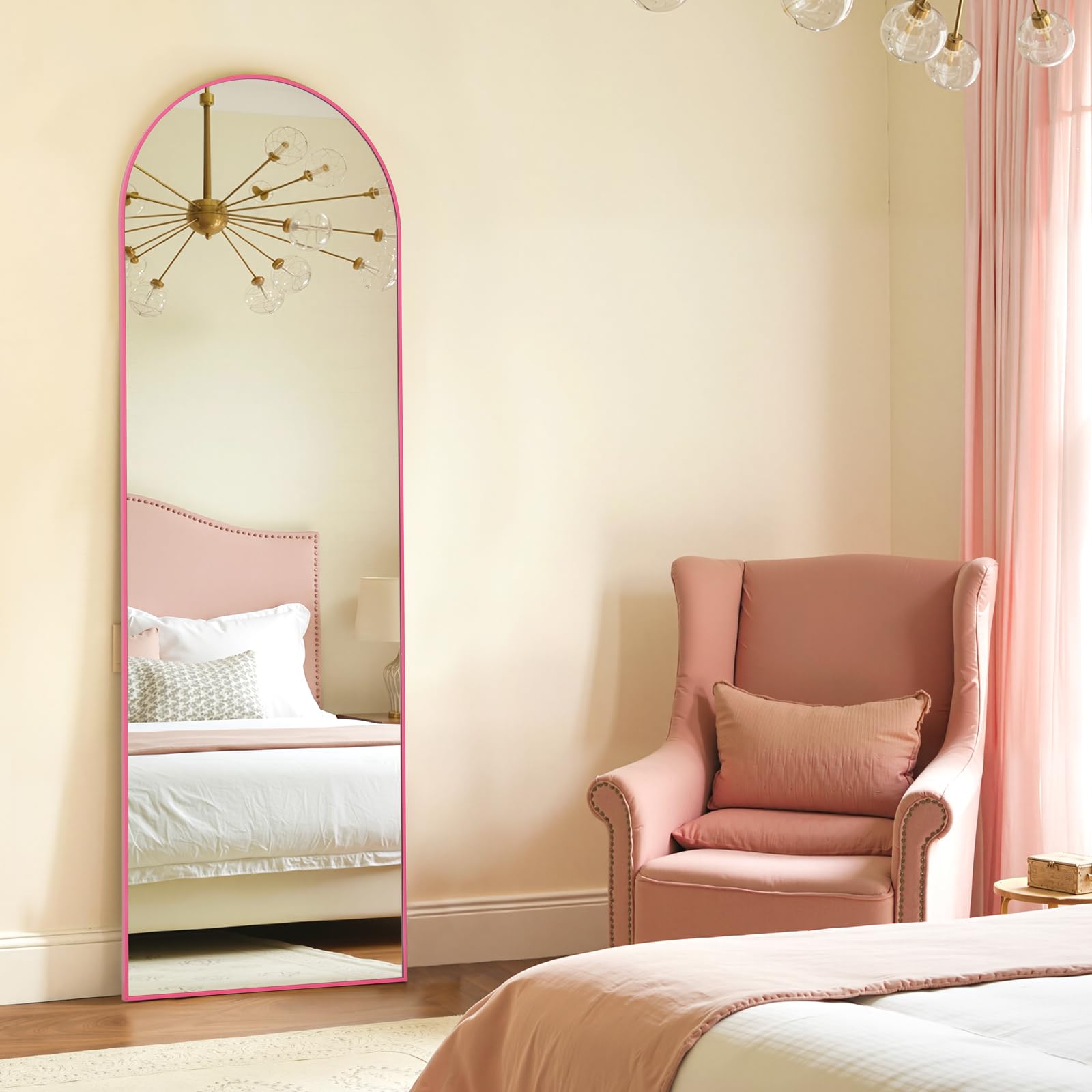 Arched Full Length Mirror 19x57 - Pink Aluminum Frame Floor Mirror