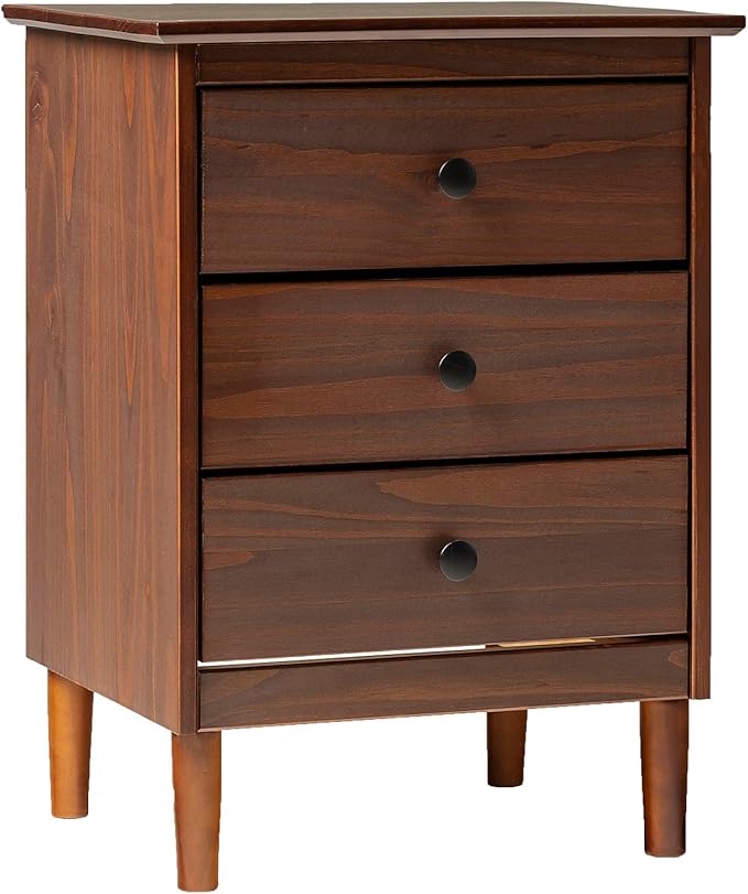 Traditional Wood 3 Drawer Nightstand Side Table Bedroom Storage Drawer and Shelf Bedside End Table