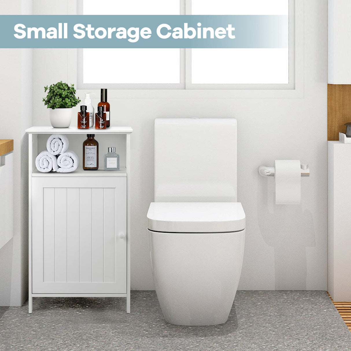 Small Floor Storage Cabinet/Organizer with Drawer and Door, For Bathroom & Toilet,