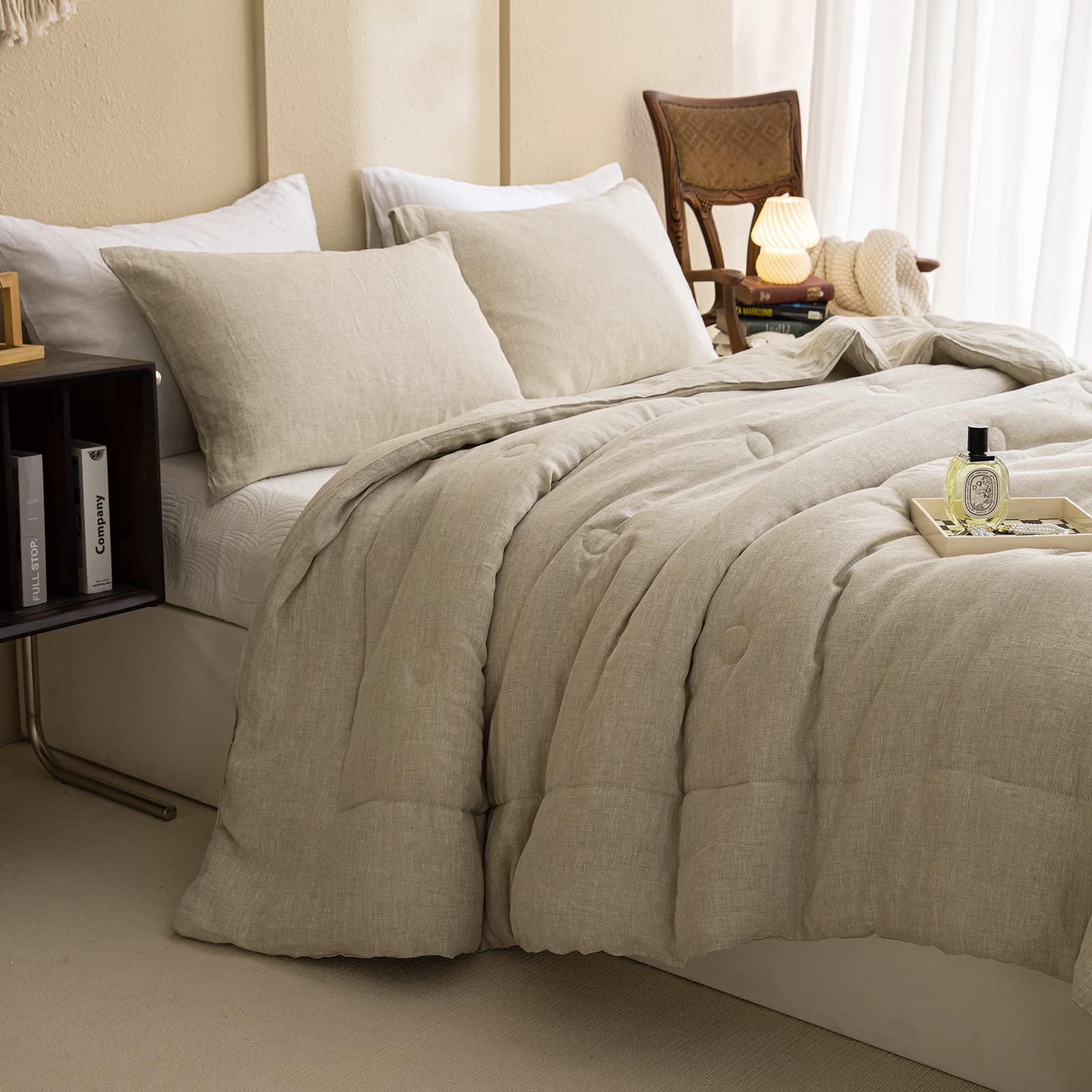 100% Linen Comforter Set Queen Natural French Flax Linen Bedding Comforter Set Soft