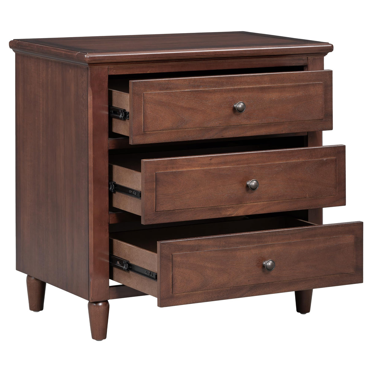 Nightstands with 3 Drawers for Bedroom, Modern Wood Bedside End Table, Walnut