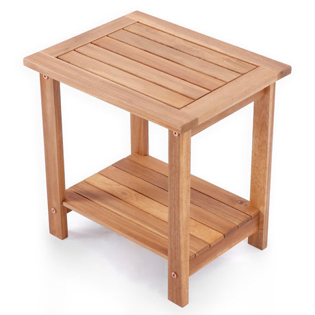VICTORY RELAX Double Adirondack Side Table, Weather - Resistant Rectangular End Table for Patio, Garden, Lawn, and Living Room. Ideal as a Stylish Indoor and Outdoor Side Table Companion, Natural - Bircata