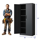 72 Inch Tall Metal Storage Cabinet, Black Garage Tool Steel Locking Cabinet