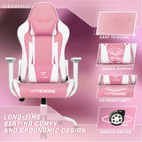 Pink Gaming Chair with Lumbar Support and Headrest