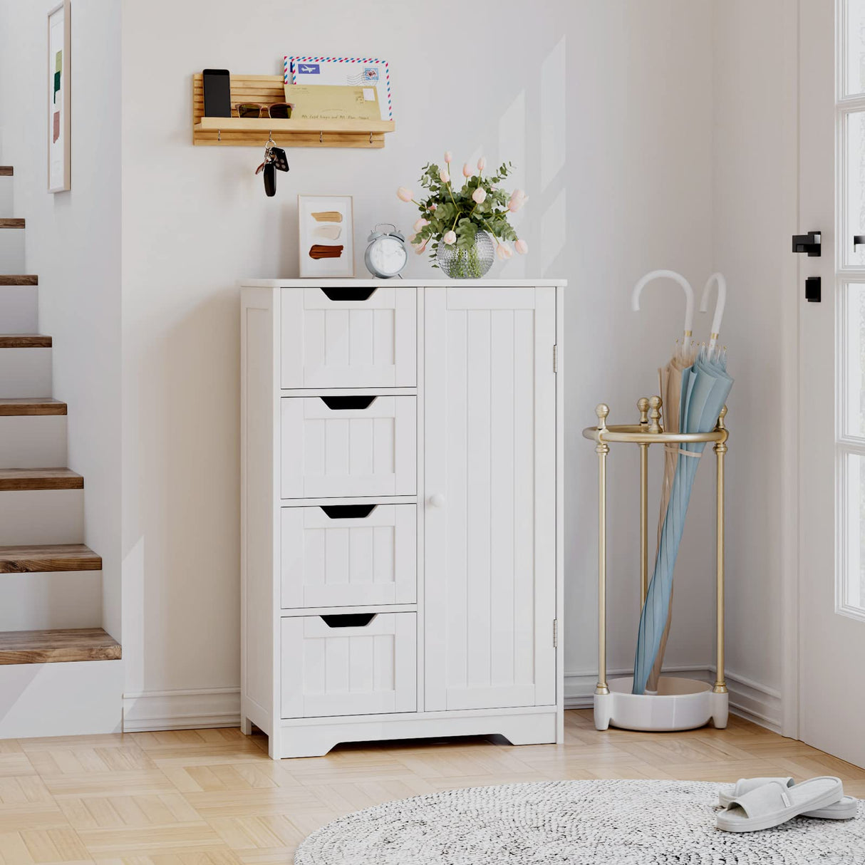 Bathroom Floor Cabinet,Storage Cabinet with 4 Drawers 1 Cupboard