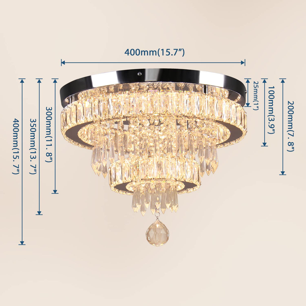 16" Crystal Chandelier 2 Rings Crystal Ceiling Light Fixture Modern Chandelier LED Chandeliers Light Fixture for Dinning