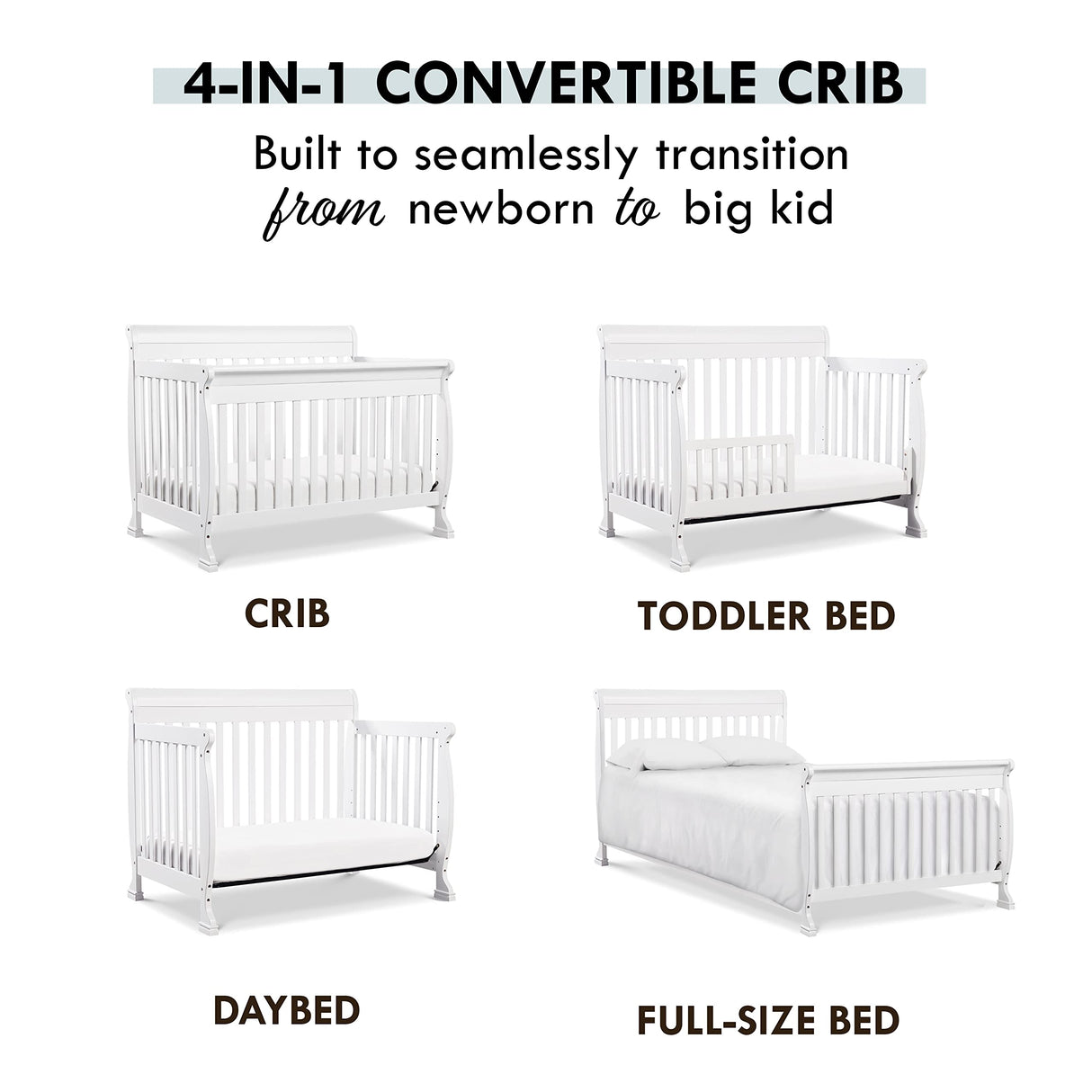 Kalani 4-in-1 Convertible Crib in White, Greenguard Gold Certified