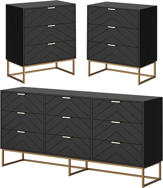 Modern Furniture set for Bedroom,One 9 Drawer Chest Storage with two 3 drawers set