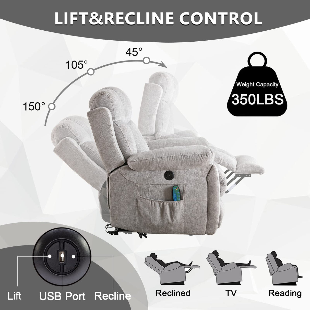 Large Power Lift Recliner Chairs with Massage and Heat for Elderly Big People