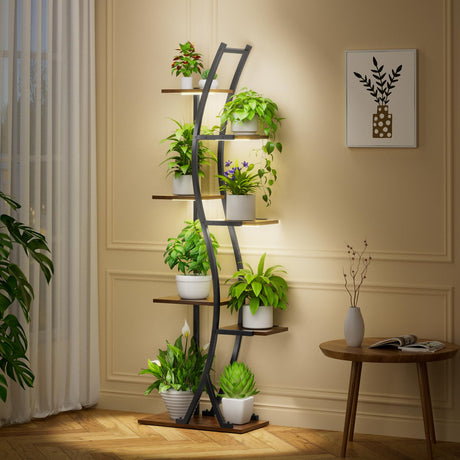 62" Tall Plant Stand with Grow Light Indoor, 7 Tiered Metal Plant Shelf Bookshelf