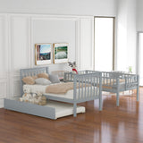 Bunk Beds Twin Over Twin Size, Solid Wood Bunk Beds with Trundle and Stairs for Kids