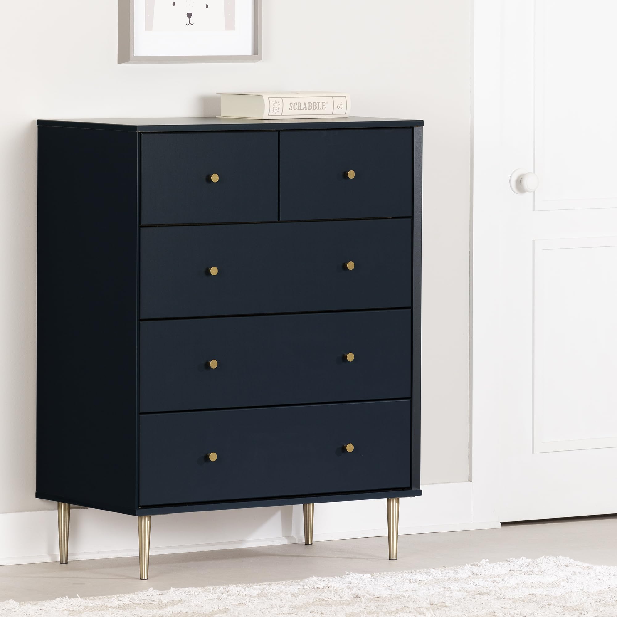 Dylane 5-Drawer Chest, Navy Blue