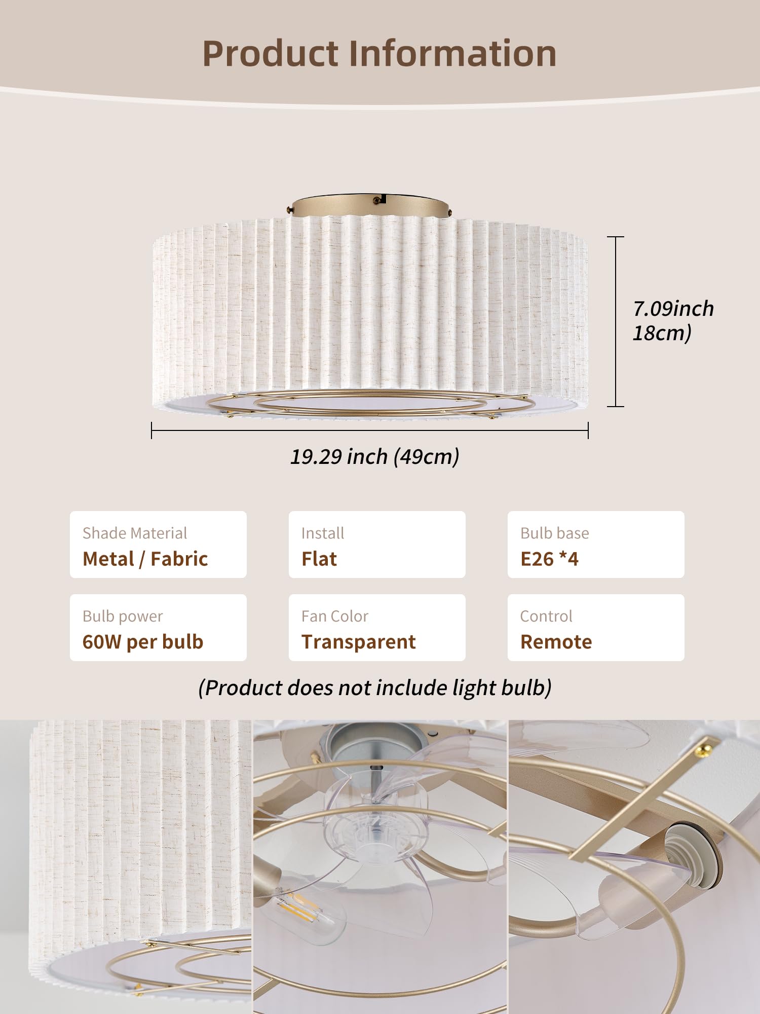 20" Low Profile Ceiling Fan with Light and Remote