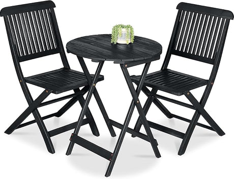 Best Choice Products 3-Piece Acacia Wood Bistro Set, Folding Patio Furniture for Backyard, Balcony, Deck w/ 2 Chairs, Round Coffee Table, Teak Finish - Slate Blue