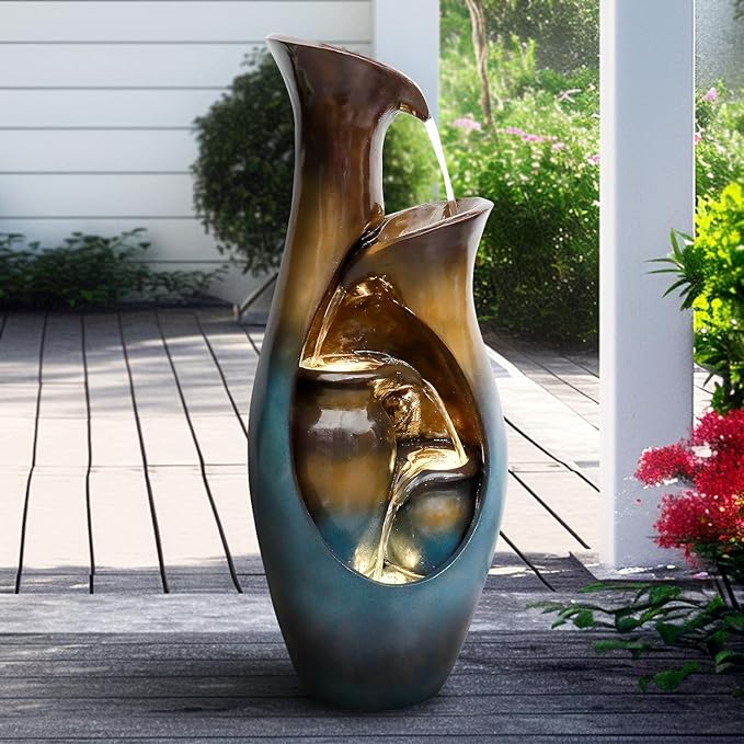 38.7”Tall Outdoor Water Fountains and Waterfalls - Indoor Water Urn Fountain