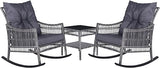 3 Pieces Outdoor Rattan Rocking Bistro Set with Cushions