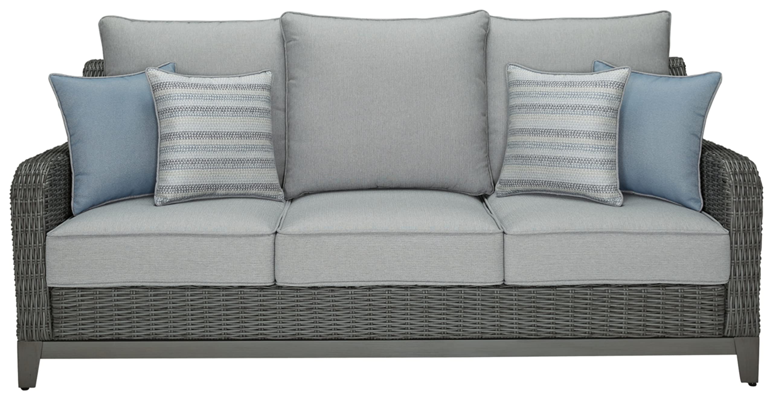 9 by Ashley Outdoor Elite Park Patio Wicker Sofa with Cushion, Gray