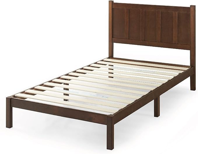 Adrian Wood Rustic Style Platform Bed with Headboard, No Box Spring Needed, Wood Slat