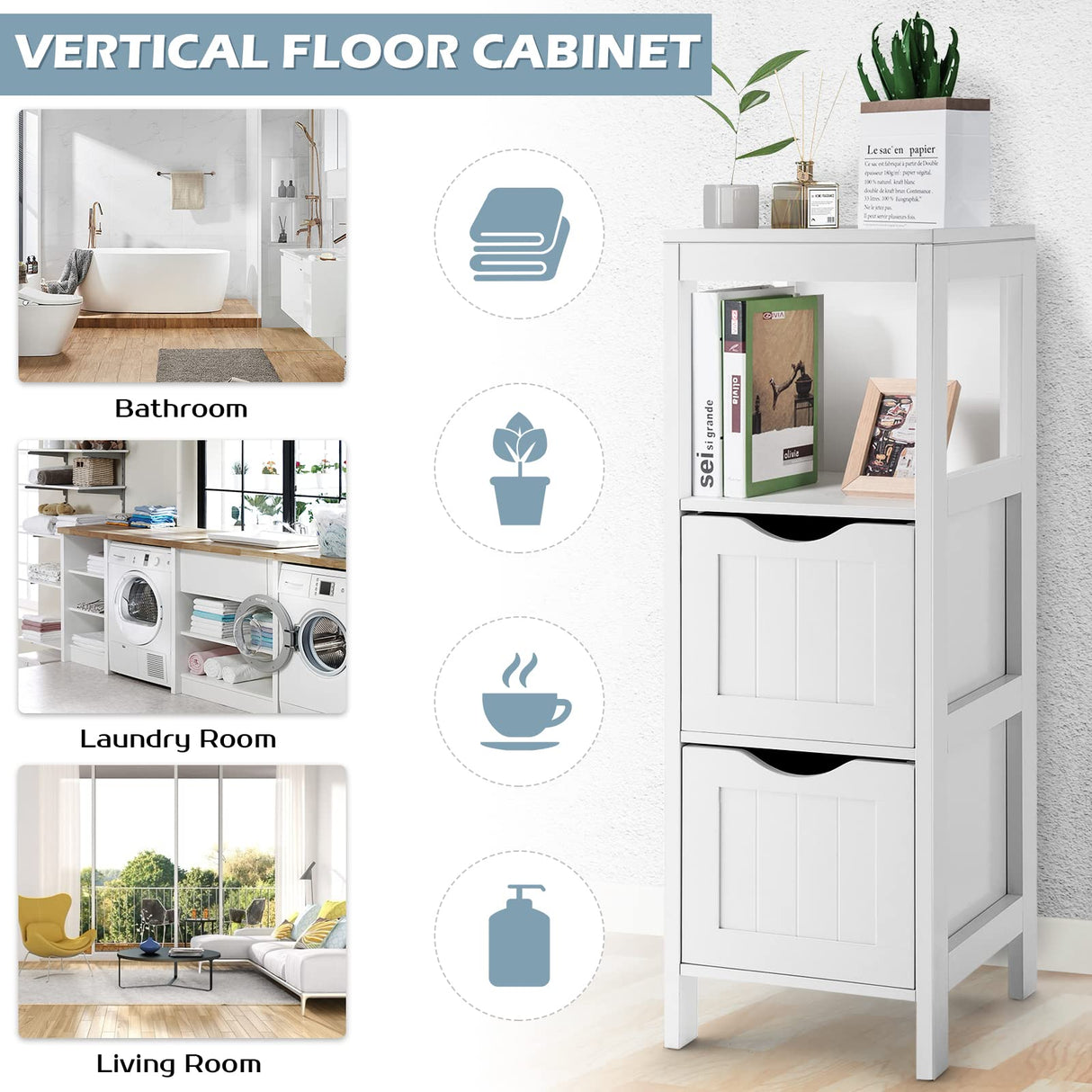Bathroom Organizers and Storage Cabinet - Storage Organizer Rack Stand with 2 Removable Drawers,