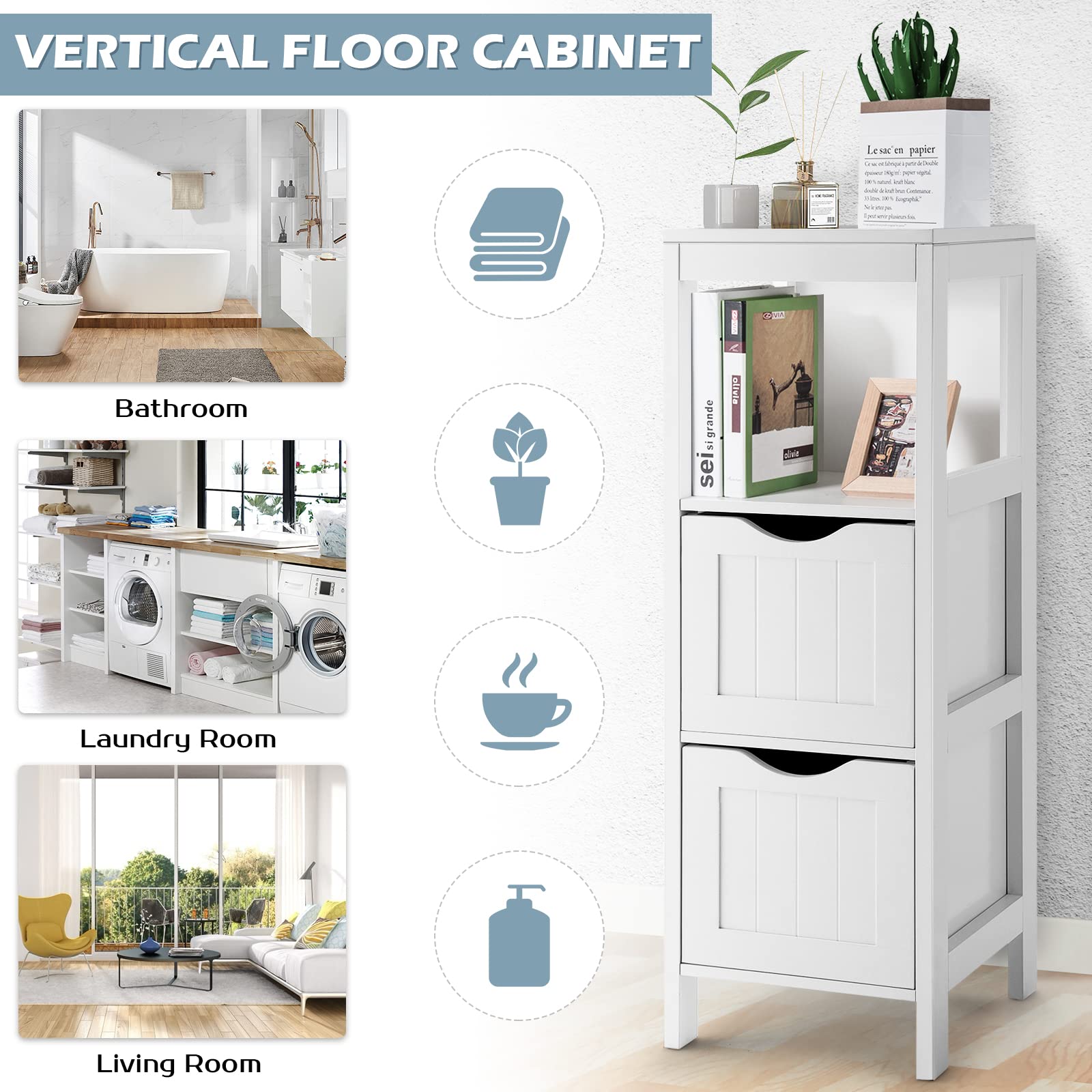 Bathroom Organizers and Storage Cabinet - Storage Organizer Rack Stand with 2 Removable Drawers,