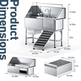 Professional 56" Dog Washing Station - Stainless Steel Grooming Tub with Ramp