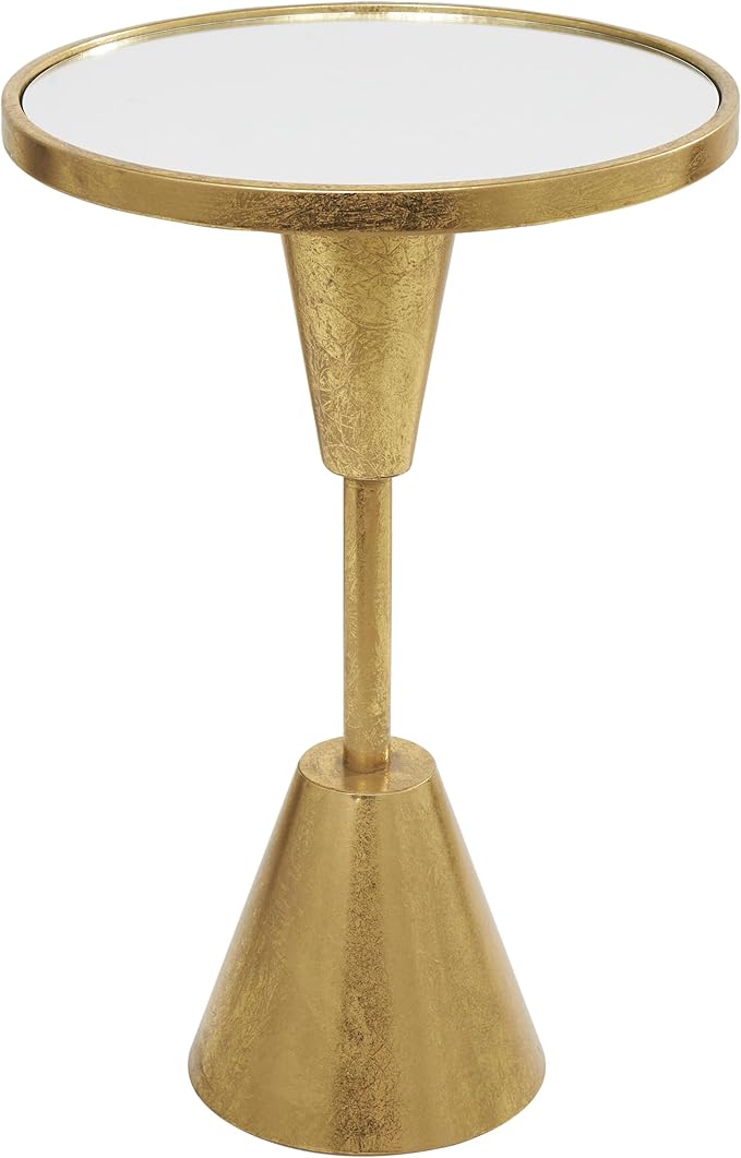 Metal Side End Accent Table Pedestal Base End Table with Mirrored Glass Top