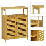 Bathroom Floor Cabinet, Bamboo Storage Cabinet with Doors and Open Shelves