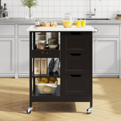 Small Solid Wood Top Kitchen Island Cart on Wheels with Storage