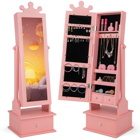 Kids Mirror Jewelry Cabinet, 44.5" Full Length mirror with Jewelry Storage