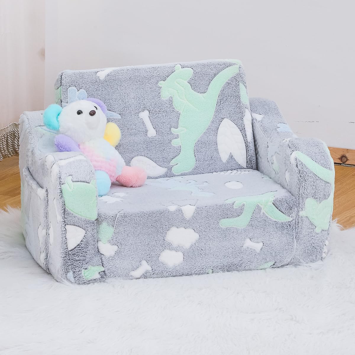 Baby Toddler Couch Chair Kids Foldable 2-in-1 Toddler Fold Out Couch Sofa for Playroom Pull Out Children Convertible Sofa to Lounger