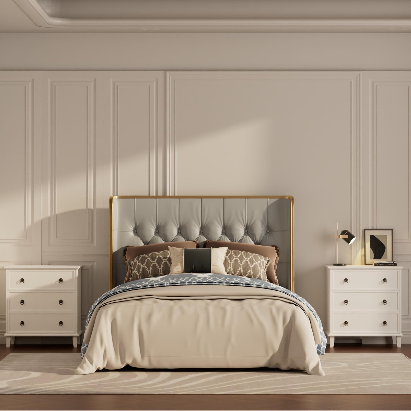 White 3 Drawers Nightstand with Charging Station, Modern Bedside Table 3 Drawers End