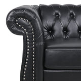 Chesterfield Sofa Leather for Living Room, 3 Seater Sofa Tufted Couch Faux Leather with