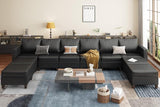 Large Modular Sectional Couch U Shaped Sofa with Storage, Faux Leather Modular Sofa 11 Seat Convertible