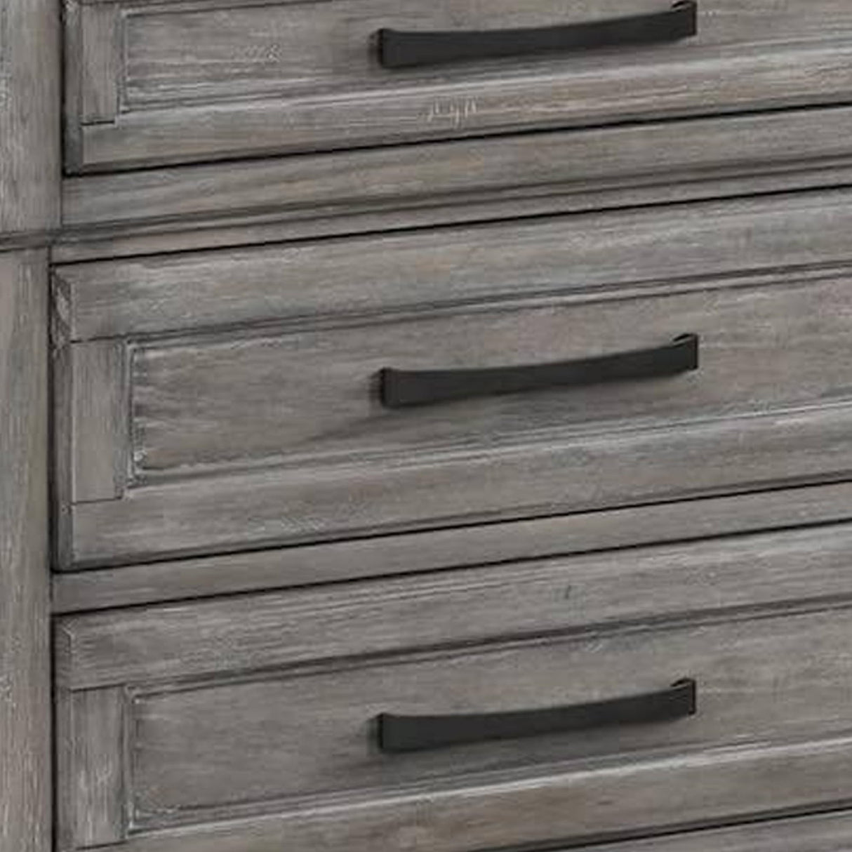 Demi 29 Inch Wood Nighstand with 3 Drawers, Metal Bar Handles, Oak Gray